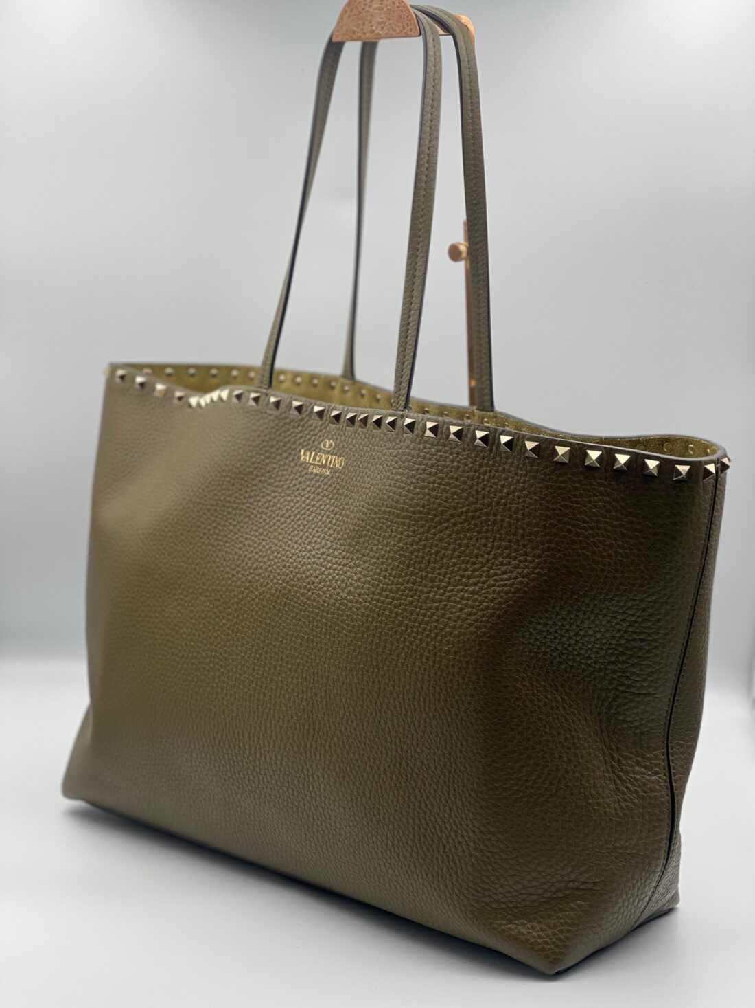 Valentino - Rock Studs Leather Tote bag Green - Image 3