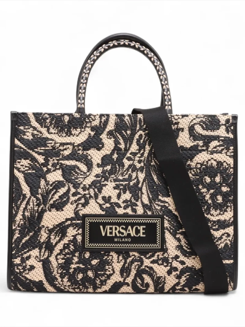 Versace - Barocco Athena raffia x leather 2 Way Tote Bag