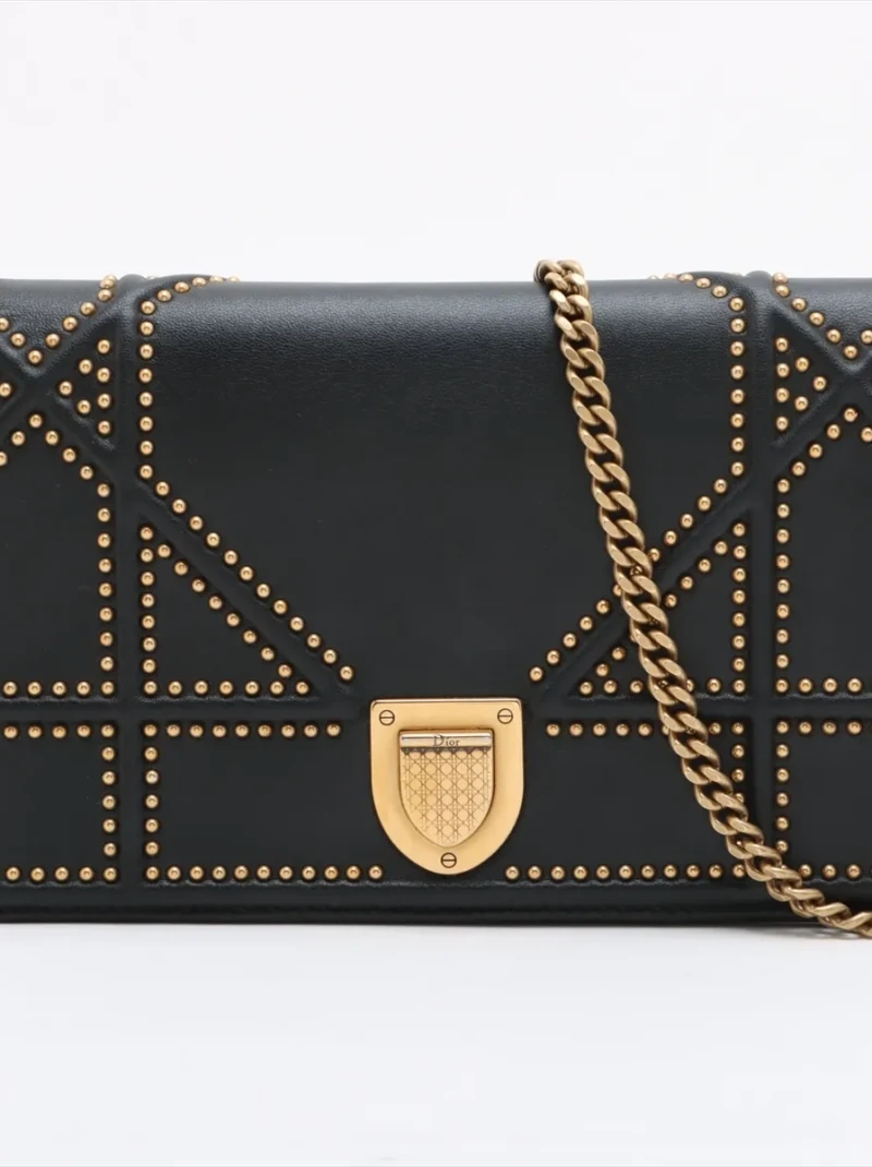 Dior - Diorama leather x studs Chain Wallet