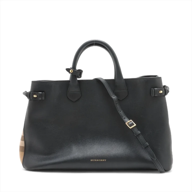 Burberry - Banners Black & Beige 2 Way Handbag With Leather & Canvas