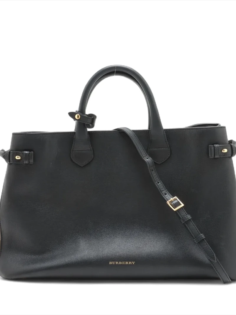 Burberry - Banners Black & Beige 2 Way Handbag With Leather & Canvas